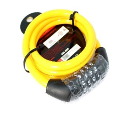 מנעול אופניים כבל גמיש ללא מפתח עם קומבינציה של מספרים בצבע צהוב